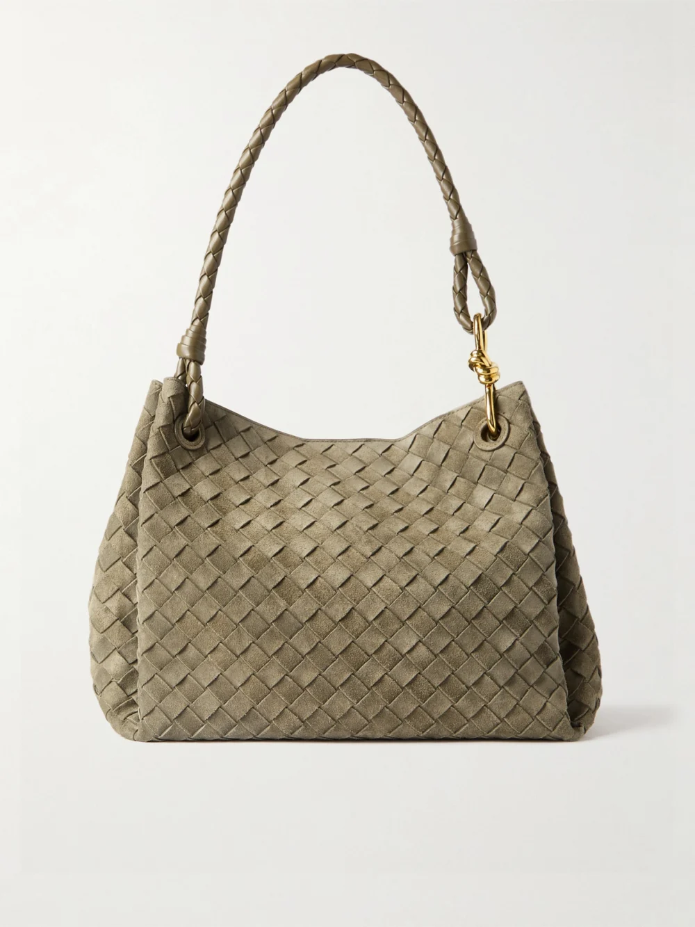 Bottega Veneta Parachute Medium Intrecciato Suede and Leather Tote in army green