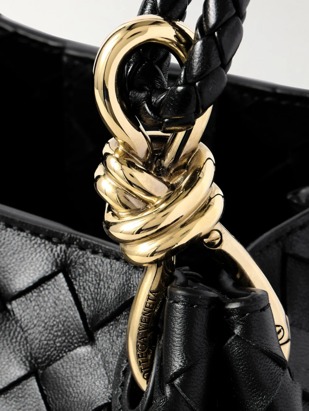 Close-up detail of the Bottega Veneta Parachute Small Intrecciato Leather Shoulder Bag