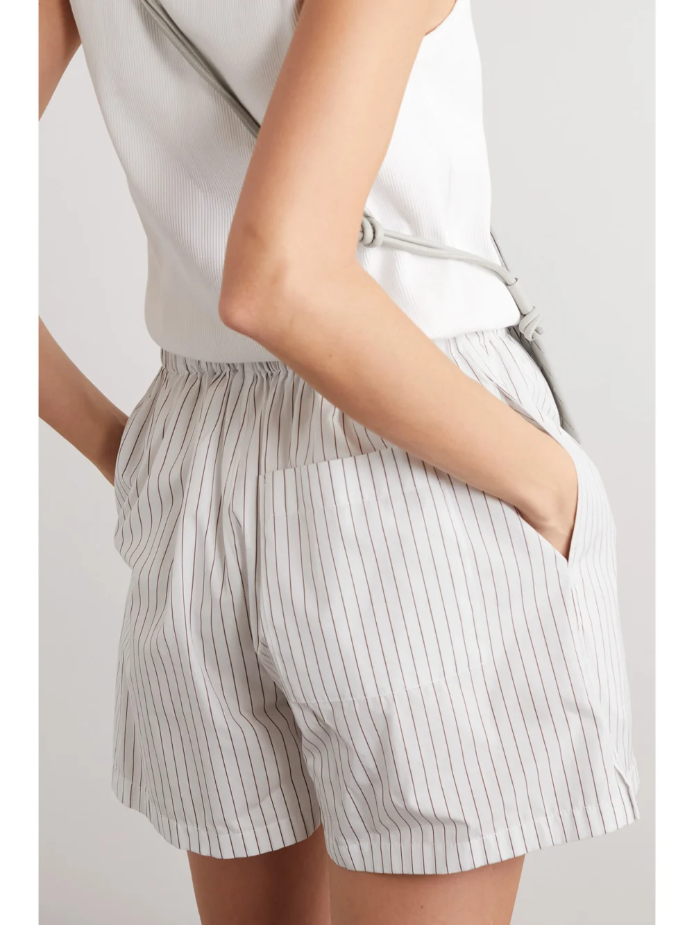 Back view of the Bottega Veneta Pinstriped Cotton-poplin Shorts