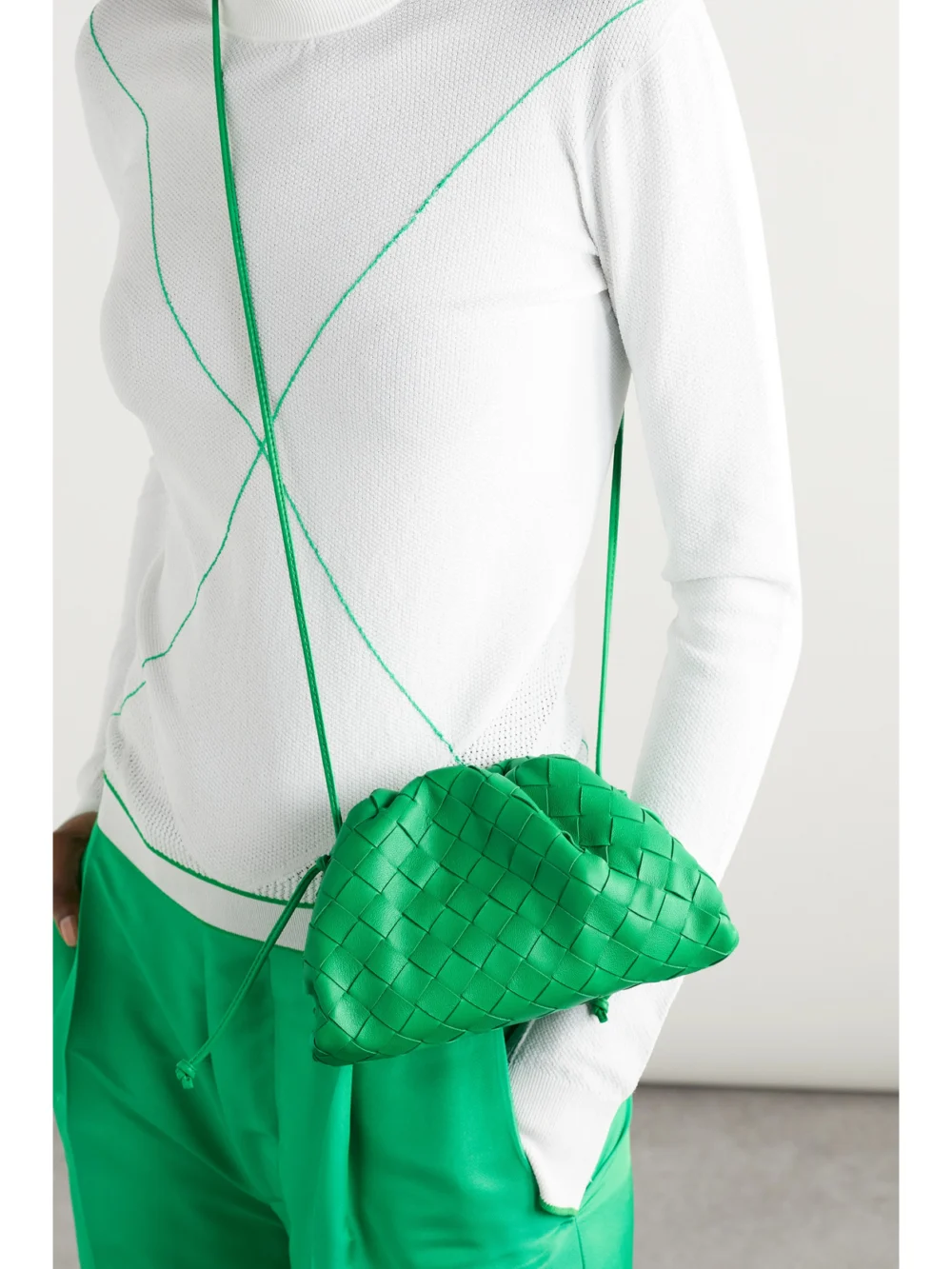 Bottega Veneta Pouch Mini Intrecciato Leather Clutch, styled view