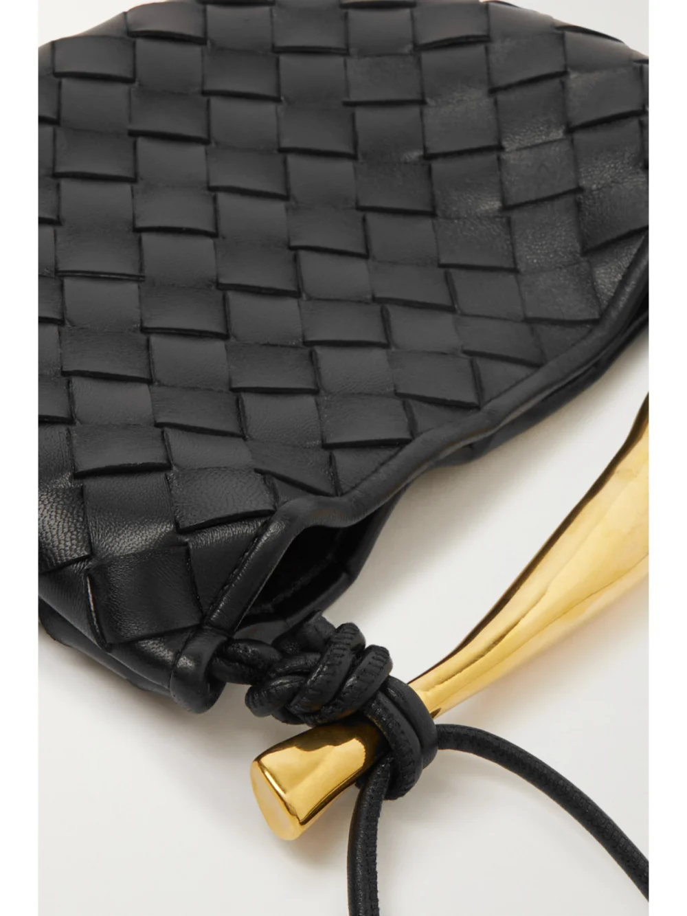 Close-up detail of the Bottega Veneta Sardine Mini Intrecciato Leather Shoulder Bag