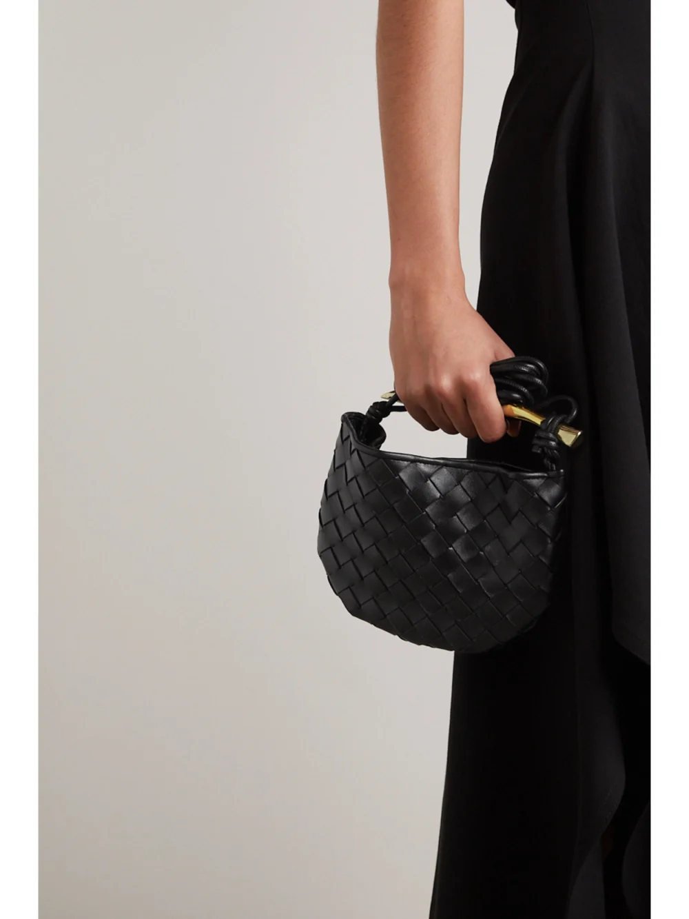 Bottega Veneta Sardine Mini Intrecciato Leather Shoulder Bag, styled view