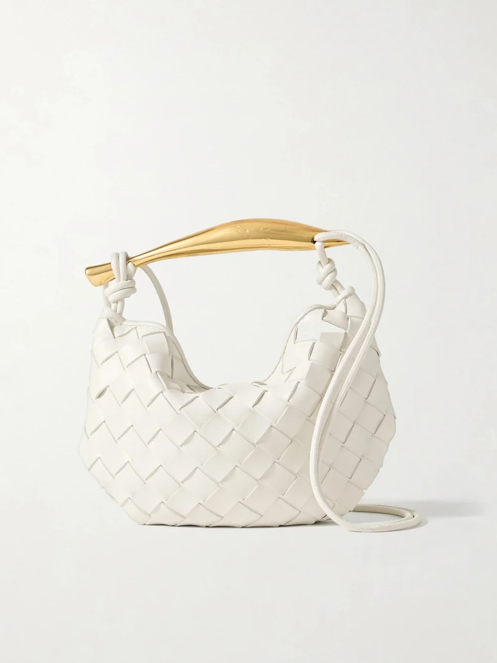 Bottega Veneta Sardine Mini Intrecciato Leather Top-handle Bag in off-white