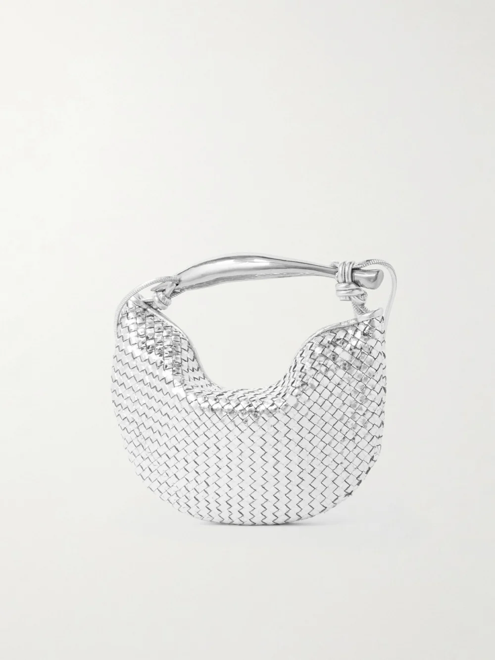 Back view of the Bottega Veneta Sardine Mini Intrecciato Metallic Leather Shoulder Bag