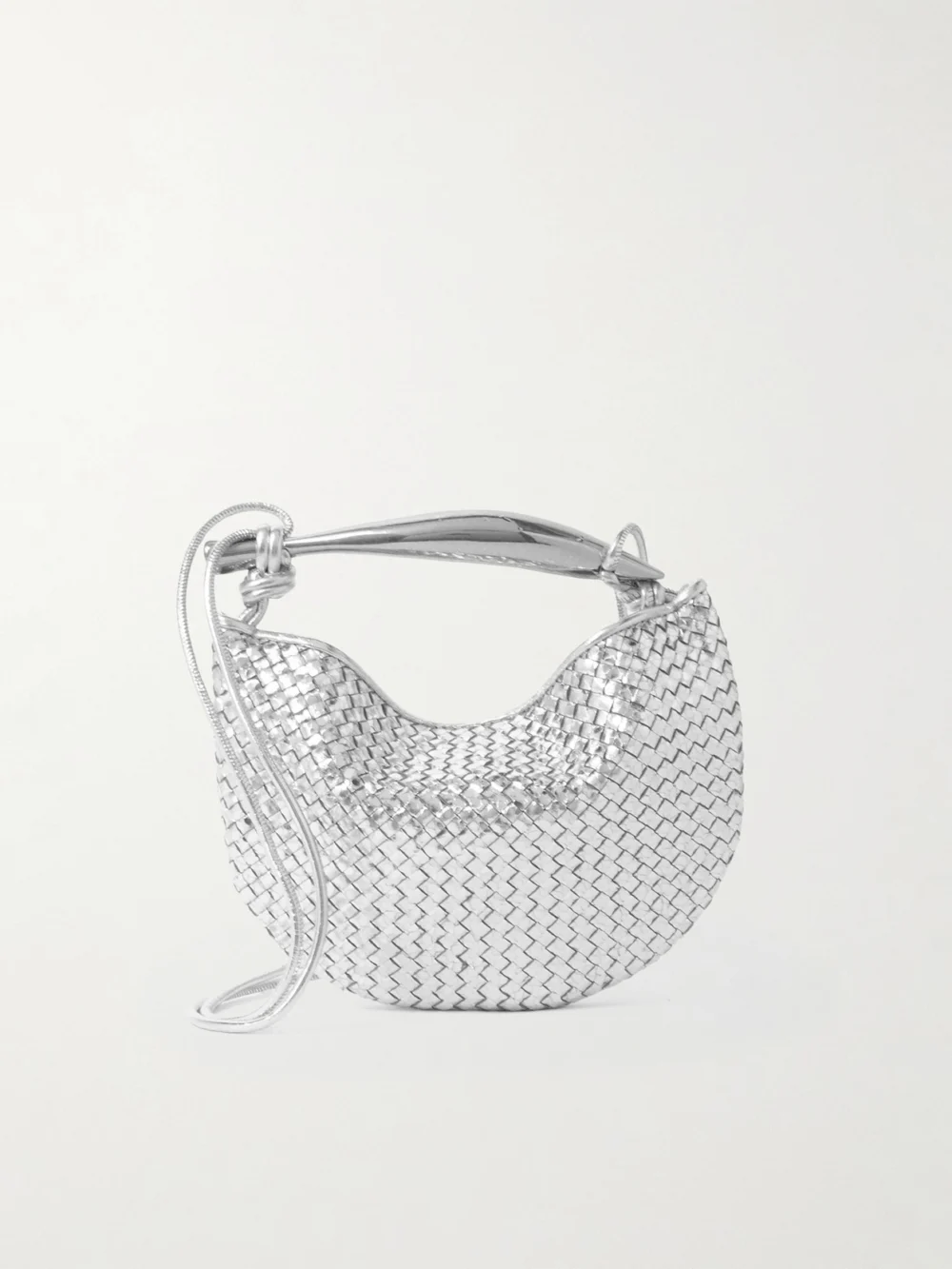 Bottega Veneta Sardine Mini Intrecciato Metallic Leather Shoulder Bag in silver