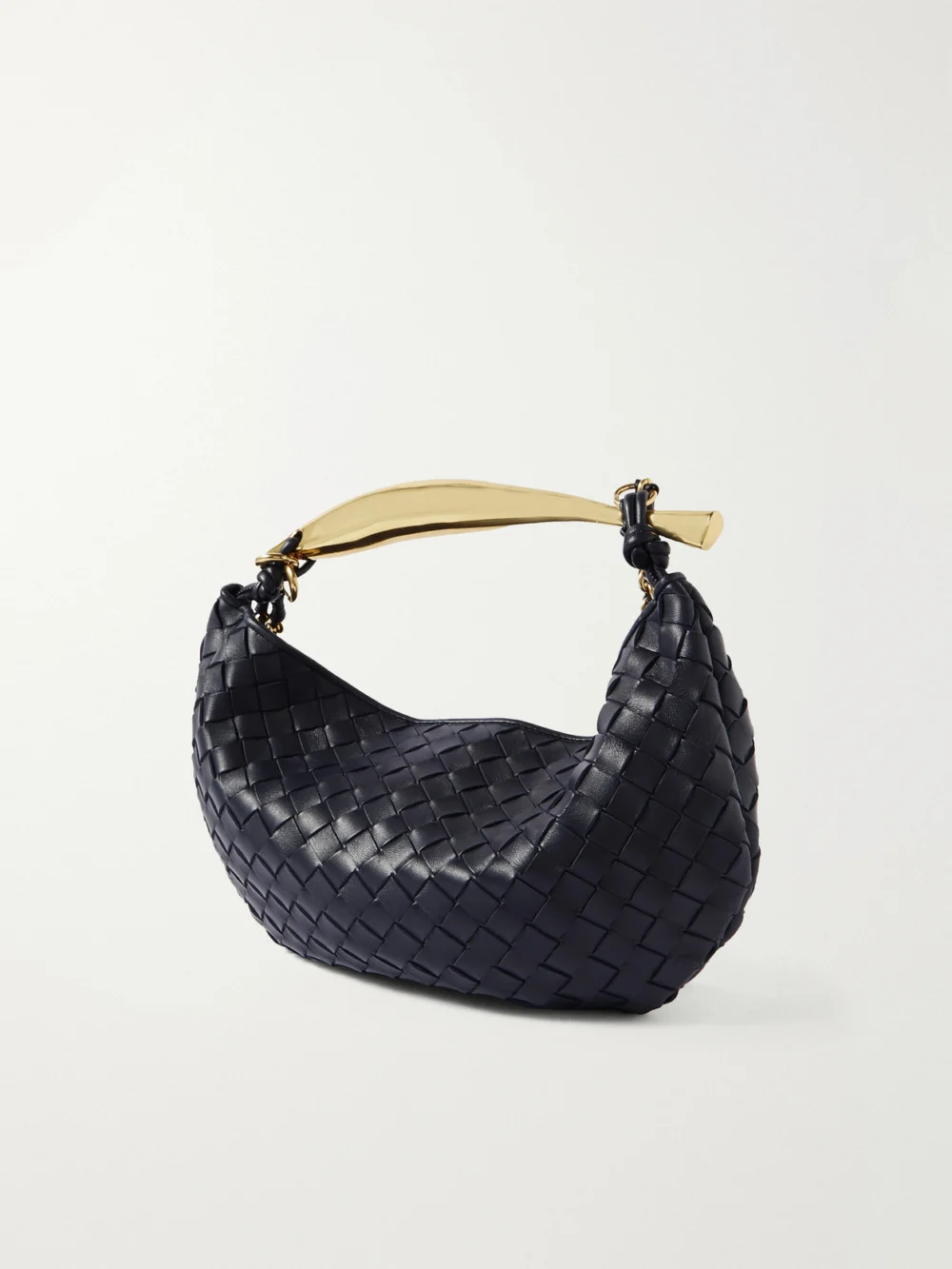 Back view of the Bottega Veneta Sardine Small Intrecciato Leather Shoulder Bag with Chain