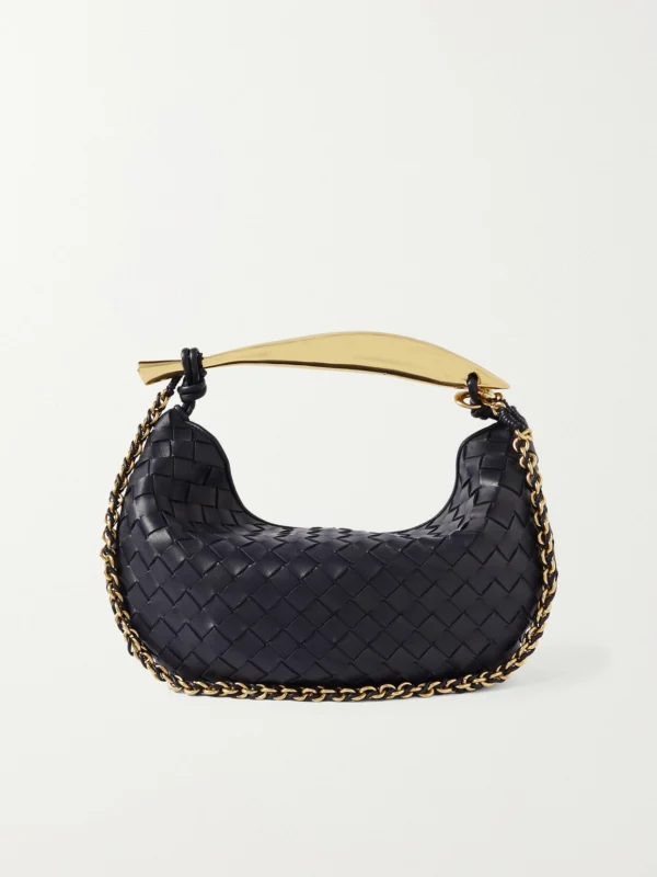 Bottega Veneta Sardine Small Intrecciato Leather Shoulder Bag with Chain