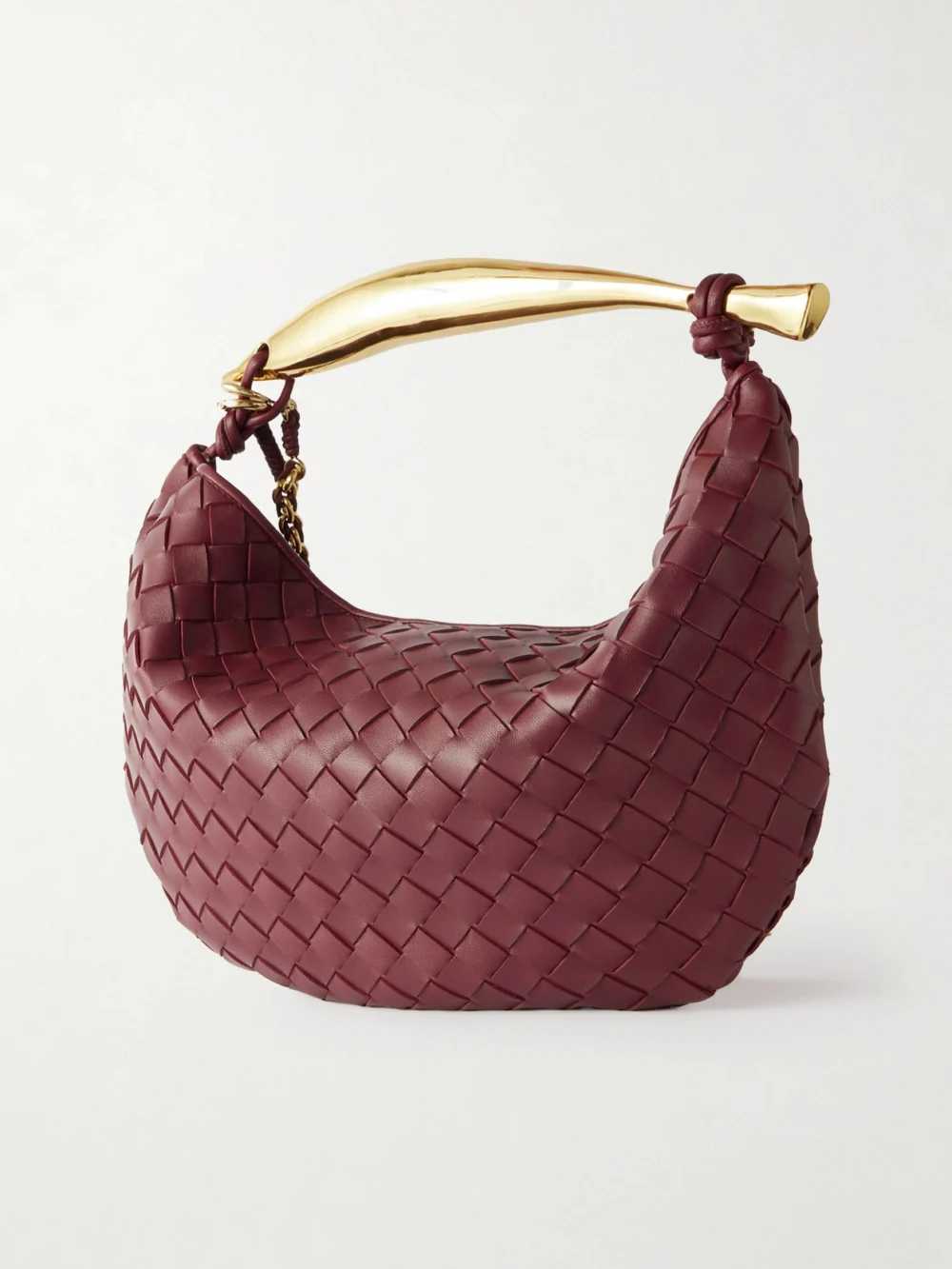 Back view of the Bottega Veneta Sardine Small Intrecciato Leather Shoulder Bag with Chain