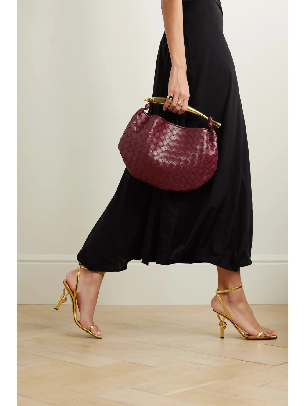 Bottega Veneta Sardine Small Intrecciato Leather Shoulder Bag with Chain, styled view