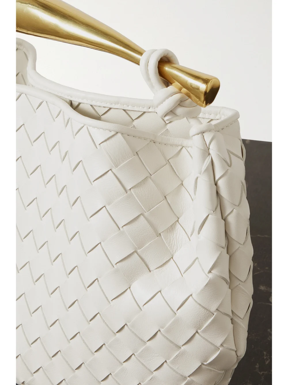 Close-up detail of the Bottega Veneta Sardine Small Intrecciato Leather Tote