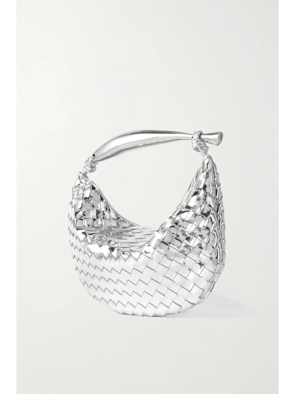Back view of the Bottega Veneta Sardine Small Intrecciato Metallic Leather Tote