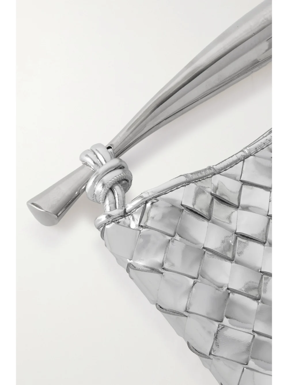 Close-up detail of the Bottega Veneta Sardine Small Intrecciato Metallic Leather Tote