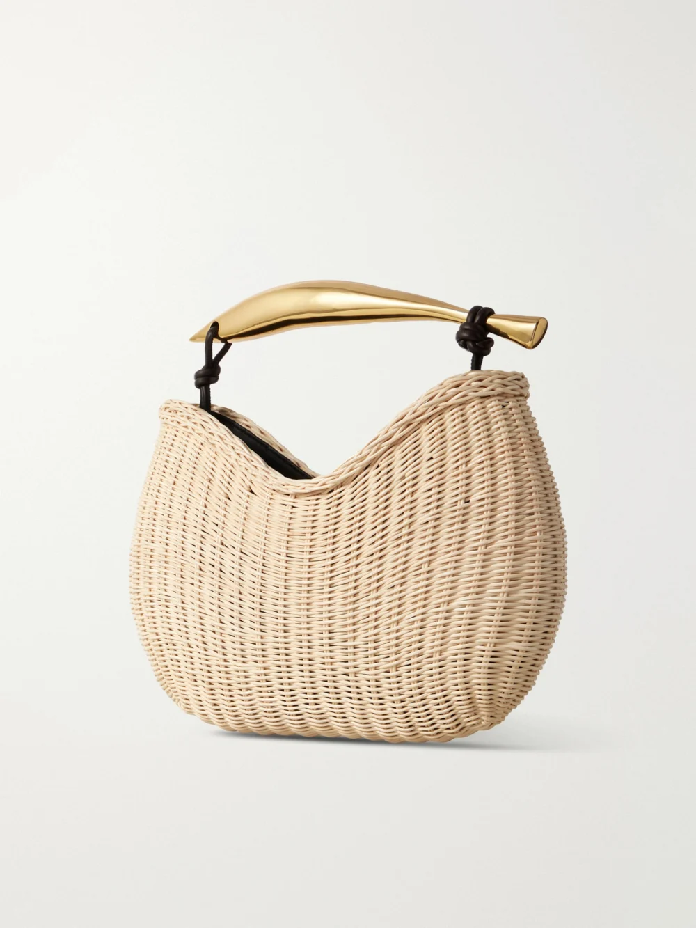 Back view of the Bottega Veneta Sardine Small Leather-trimmed Raffia Tote