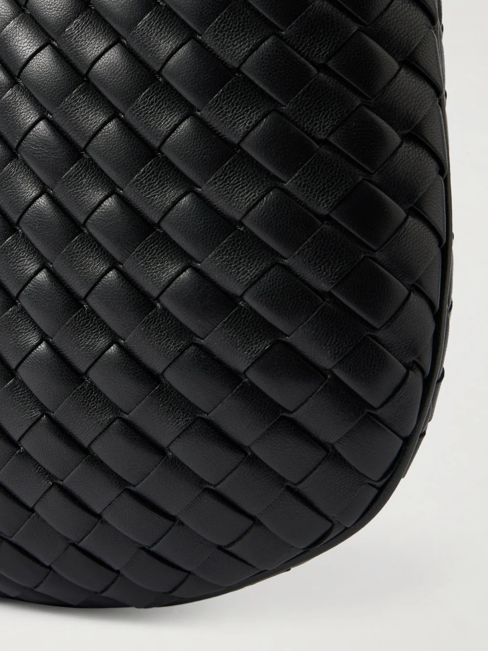 Close-up detail of the Bottega Veneta Veneta Medium Intrecciato Leather Shoulder Bag