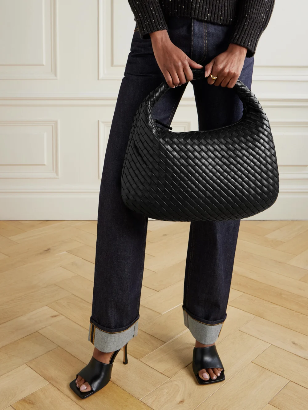 Bottega Veneta Veneta Medium Intrecciato Leather Shoulder Bag, styled view