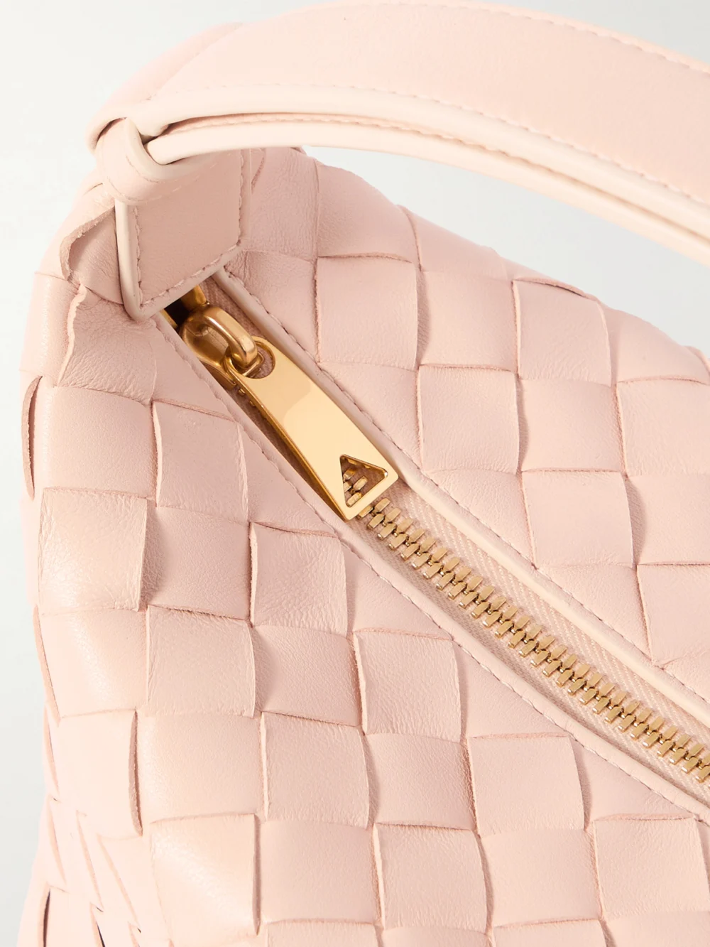 Close-up detail of the Bottega Veneta Wallace Mini Intrecciato Leather Shoulder Bag