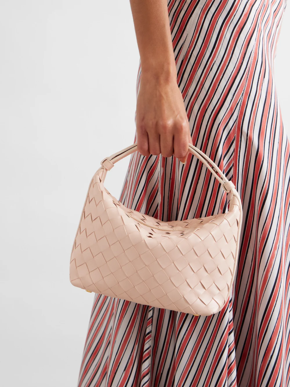 Bottega Veneta Wallace Mini Intrecciato Leather Shoulder Bag, styled view