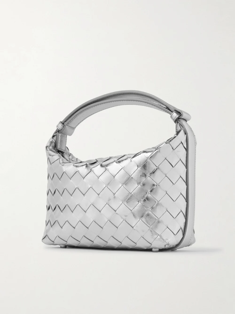 Back view of the Bottega Veneta Wallace Mini Intrecciato Metallic Leather Shoulder Bag