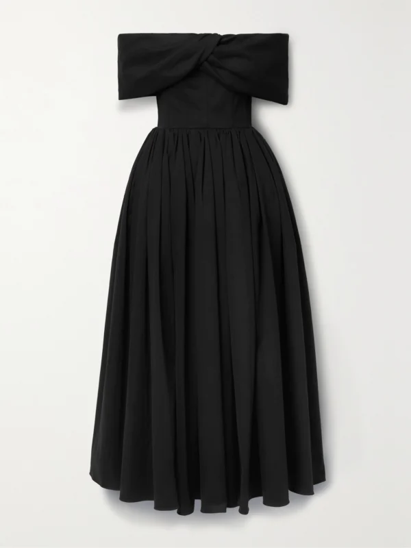 Brandon Maxwell Blaise Off-the-shoulder Cotton-blend Poplin Midi Dress