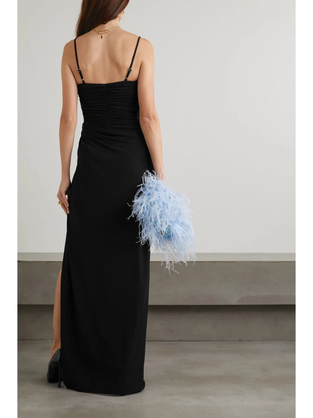 Back view of the Brandon Maxwell Caroline Ruched Jersey Gown