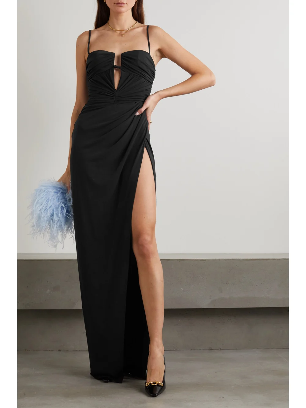 Brandon Maxwell Caroline Ruched Jersey Gown, worn by a model