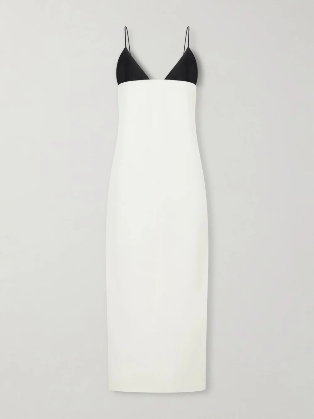 Brandon Maxwell Leather-trimmed Wool and Silk-blend Maxi Dress in white