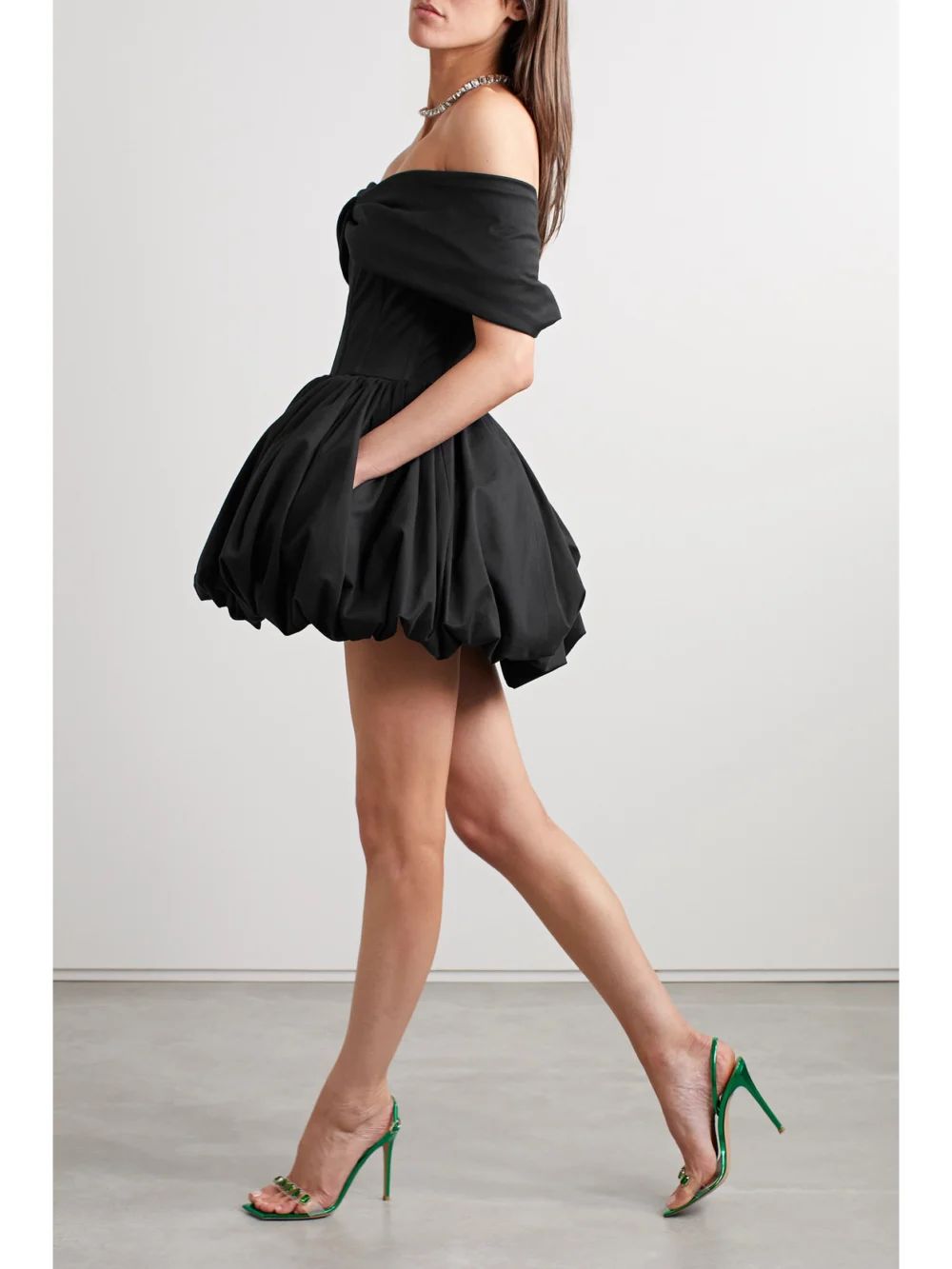 Brandon Maxwell Pippa Off-the-shoulder Cotton-blend Poplin Mini Dress, worn by a model