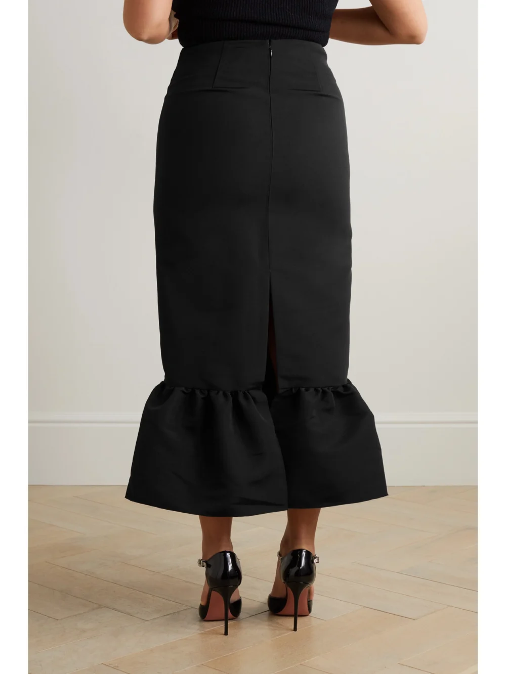 Back view of the Brandon Maxwell Ruffled Silk-twill Midi Skirt