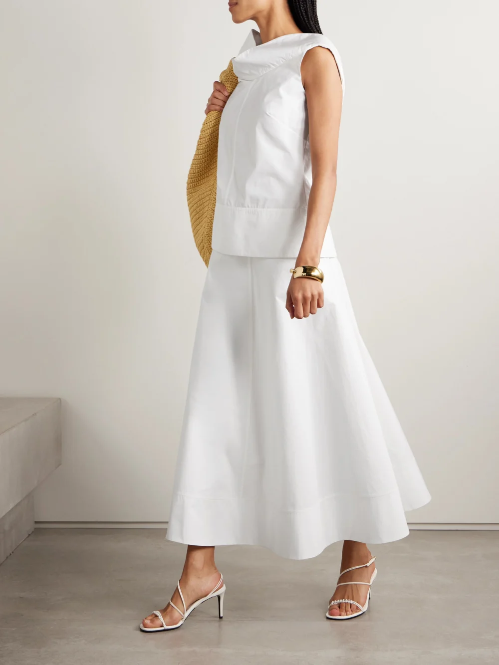 Brandon Maxwell The Bowie Draped Cotton-poplin Top, worn by a model