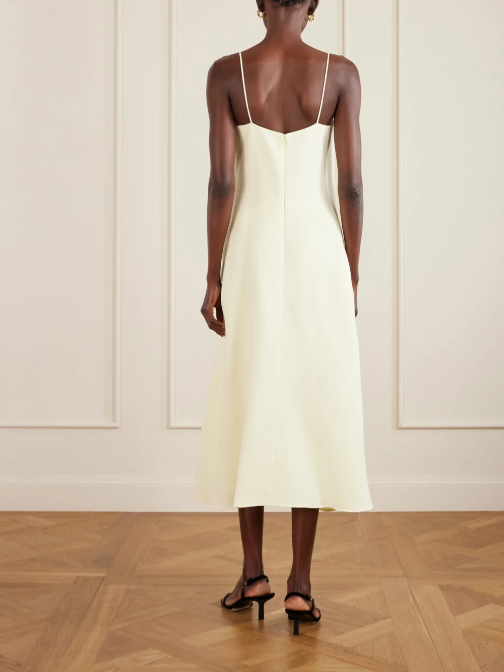 Back view of the Brandon Maxwell The Darby Crepe Midi Dress