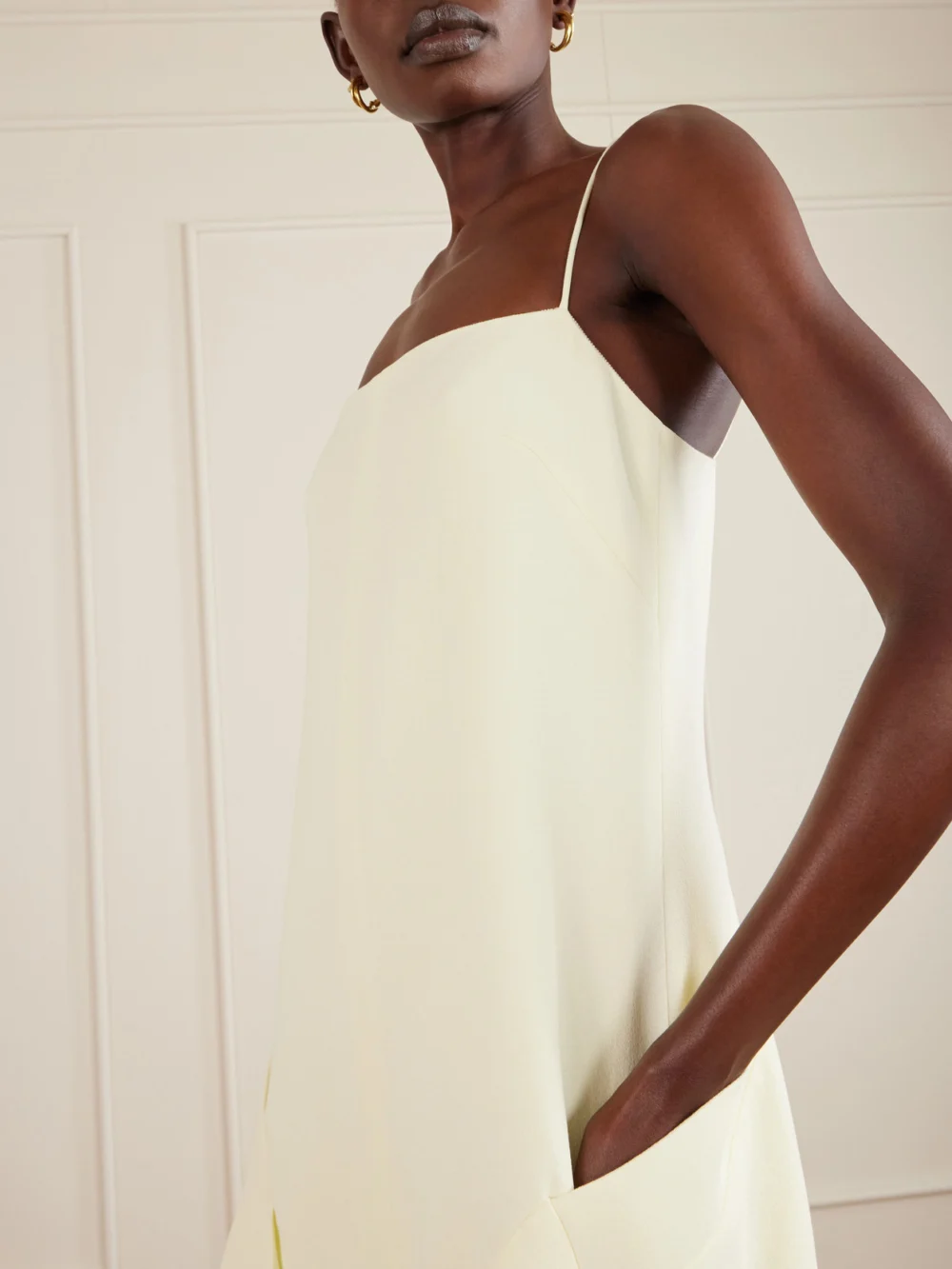 Close-up detail of the Brandon Maxwell The Darby Crepe Midi Dress