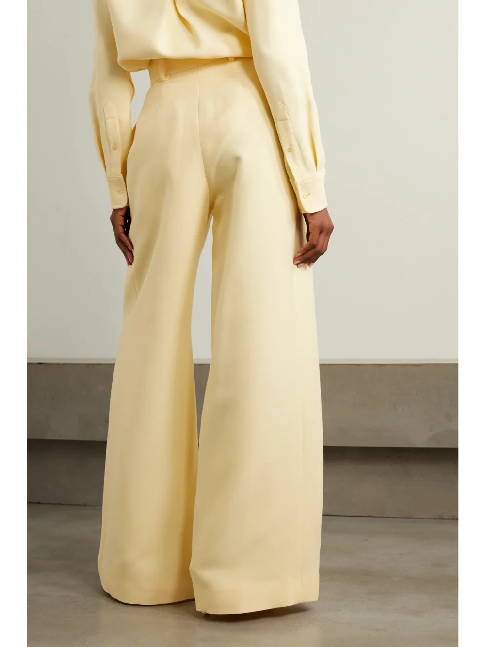 Back view of the Brandon Maxwell The Holland Wool-blend Crepe Wide-leg Pants
