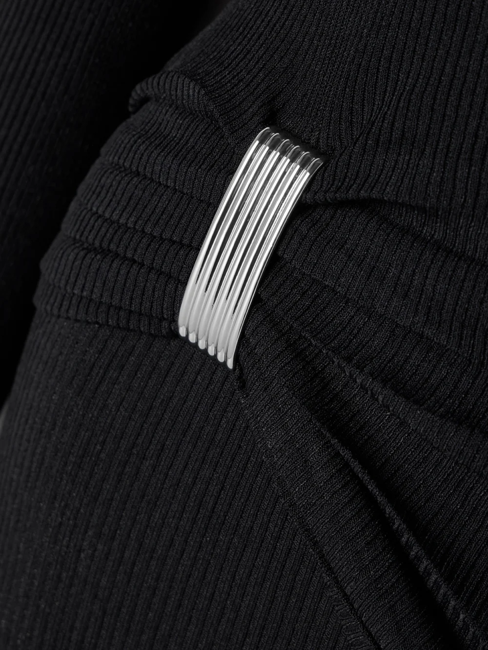 Close-up detail of the Brandon Maxwell The Lainey Embellished Gathered Ribbed-knit Maxi Dress