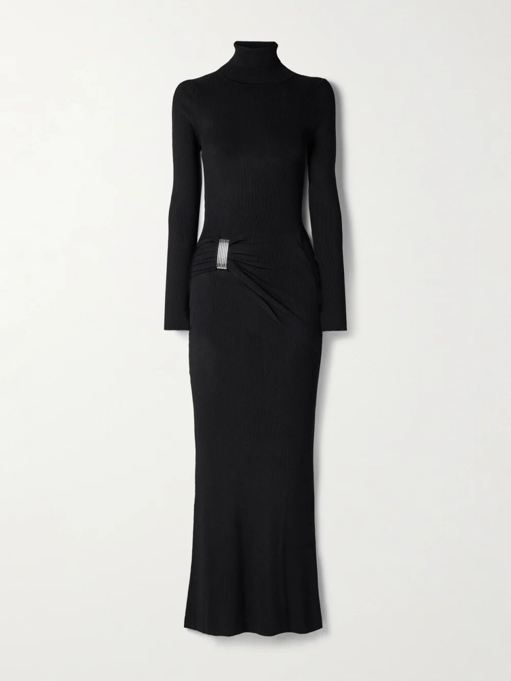 Brandon Maxwell The Lainey Embellished Gathered Ribbed-knit Maxi Dress in black