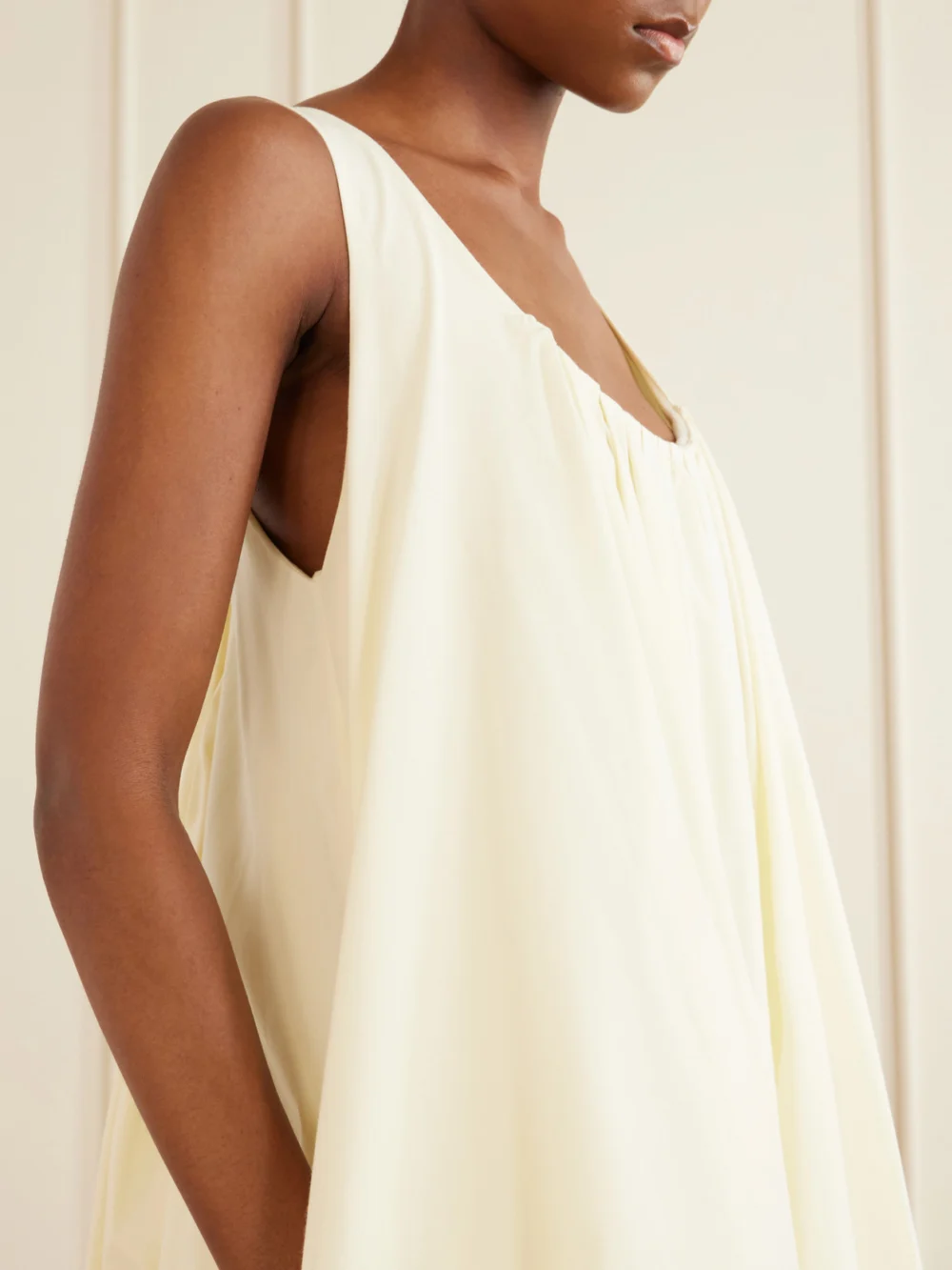 Close-up detail of the Brandon Maxwell The Lennox Pleated Stretch-cotton Poplin Midi Dress