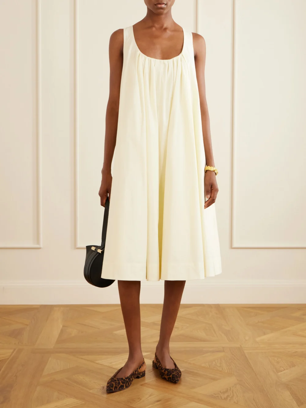 Brandon Maxwell The Lennox Pleated Stretch-cotton Poplin Midi Dress, worn by a model