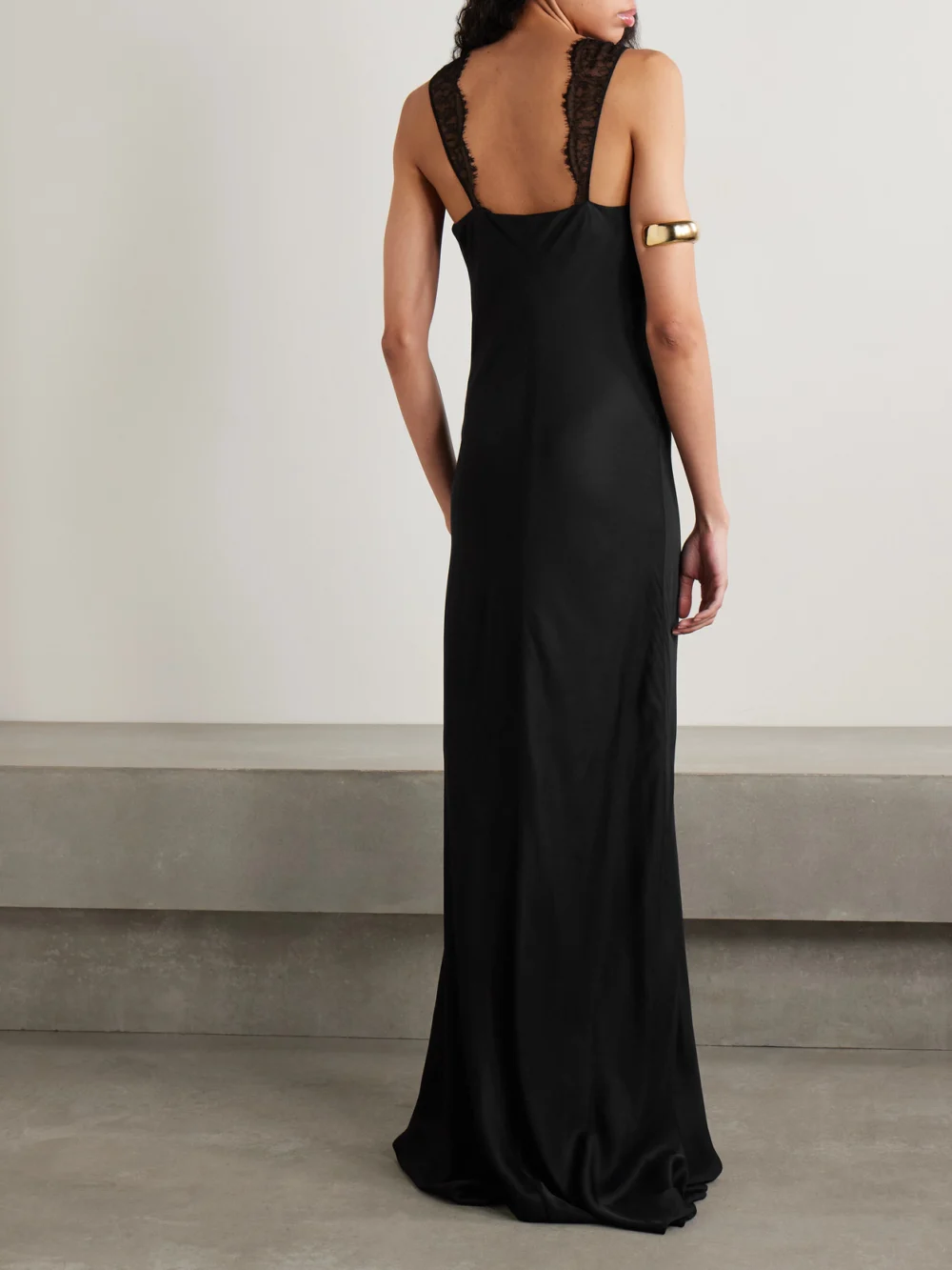 Back view of the Brandon Maxwell The Malone Lace-trimmed Twill Gown