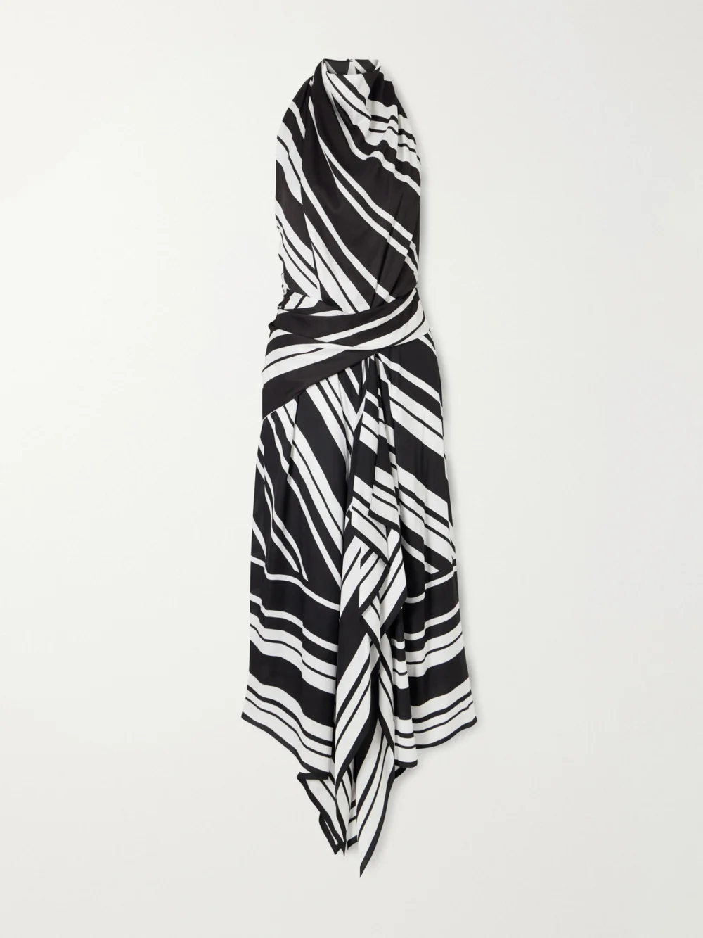 Brandon Maxwell The Marin Striped Twill Halterneck Midi Dress in black