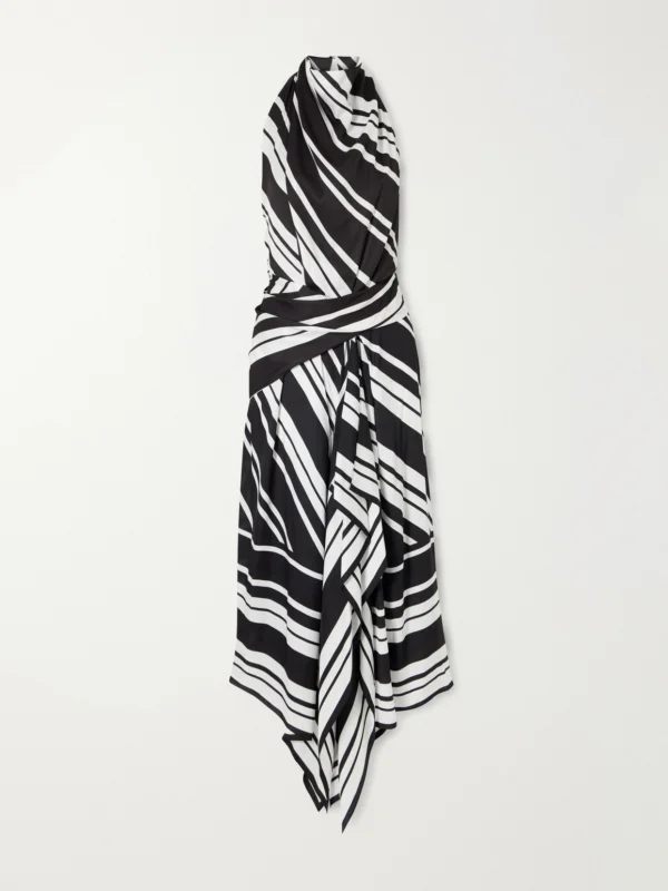 Brandon Maxwell The Marin Striped Twill Halterneck Midi Dress