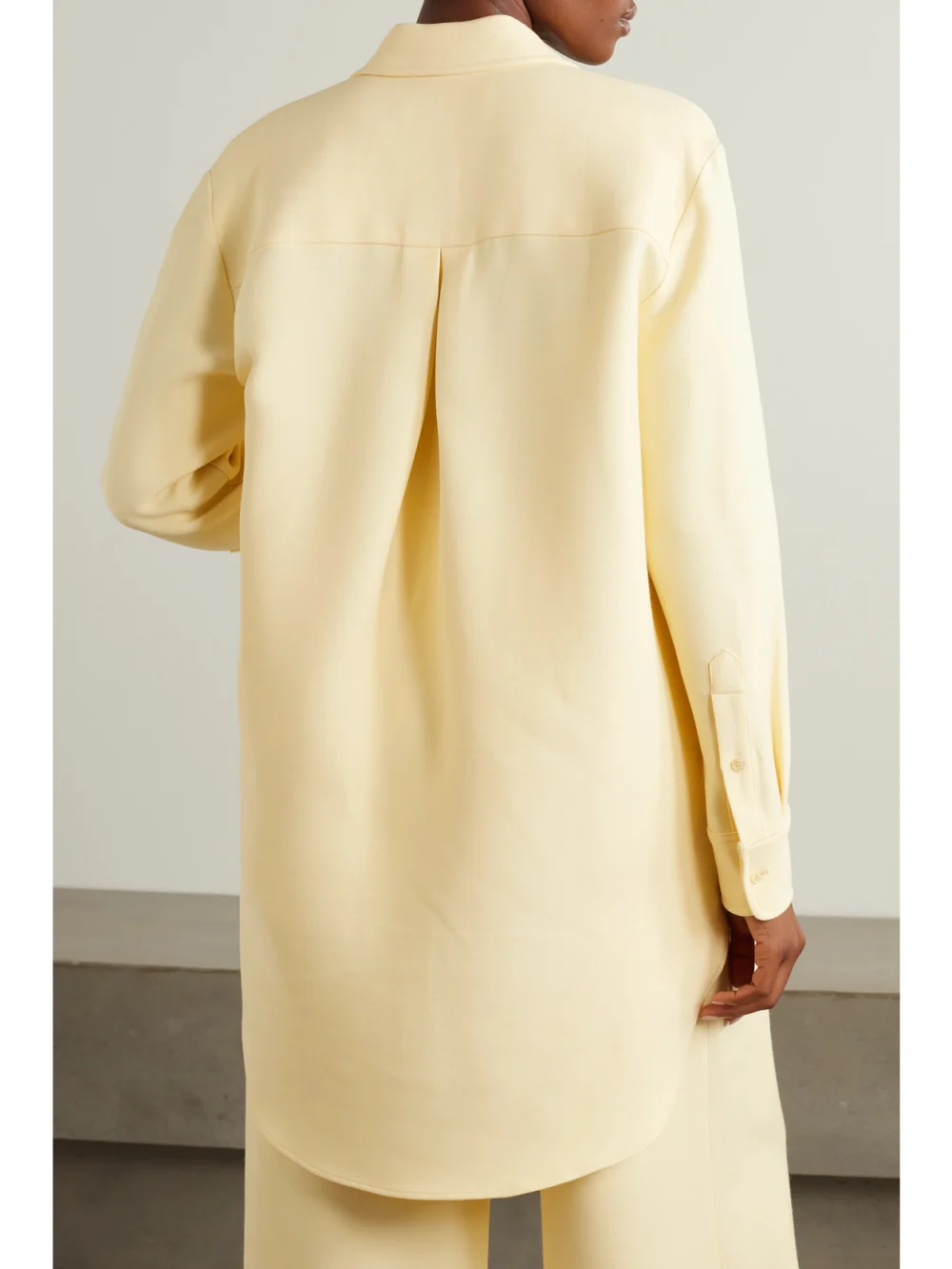Back view of the Brandon Maxwell The Phillippa Wool and Silk-blend Crepe Mini Shirt Dress