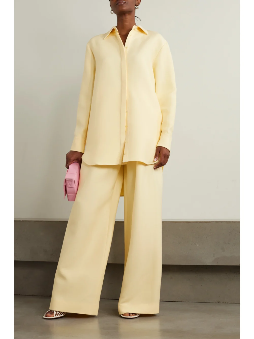 Brandon Maxwell The Phillippa Wool and Silk-blend Crepe Mini Shirt Dress, worn by a model