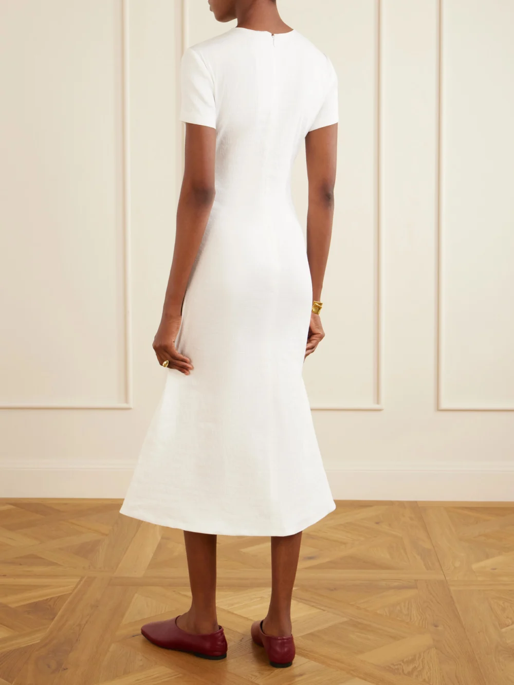 Back view of the Brandon Maxwell The Ridley Linen-blend Midi Dress