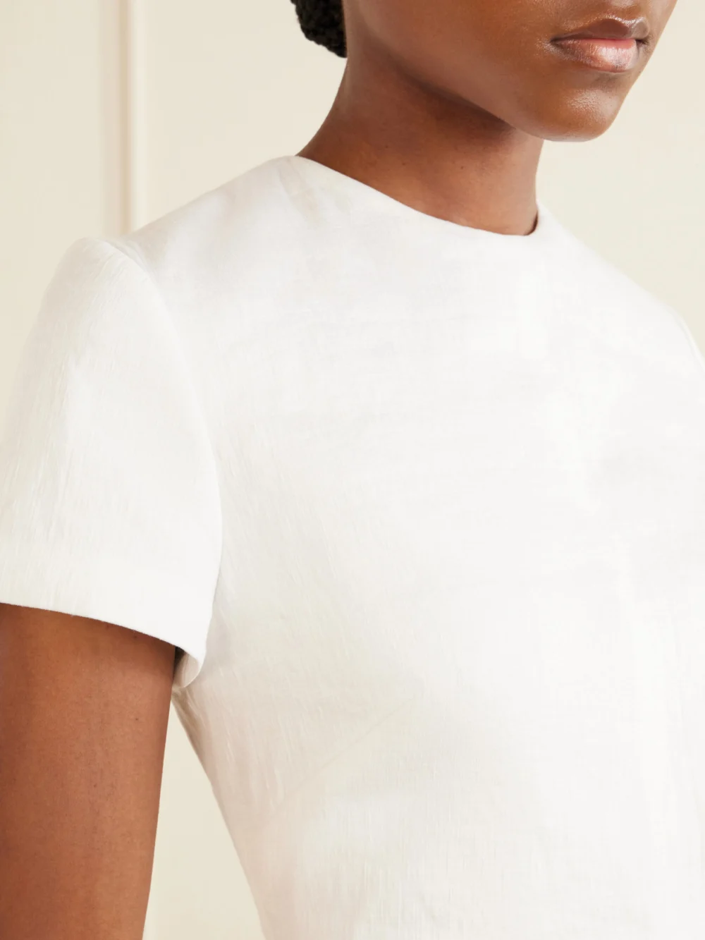 Close-up detail of the Brandon Maxwell The Ridley Linen-blend Midi Dress