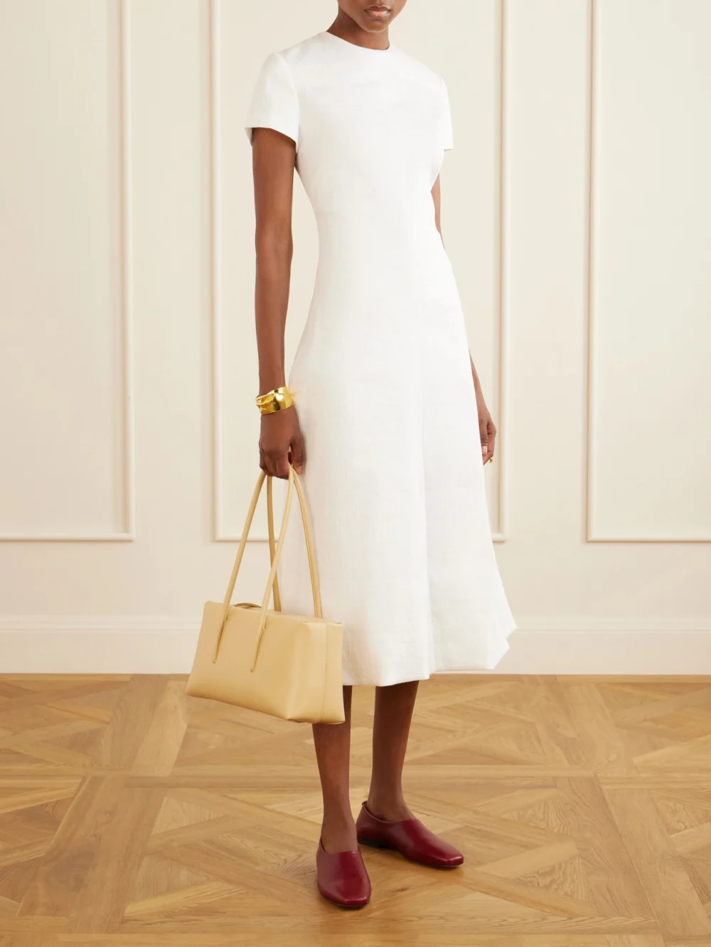 Brandon Maxwell The Ridley Linen-blend Midi Dress, worn by a model