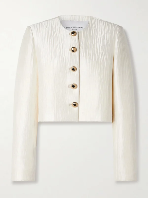 Brandon Maxwell The Ryder Cropped Crinkled Silk-satin Jacket
