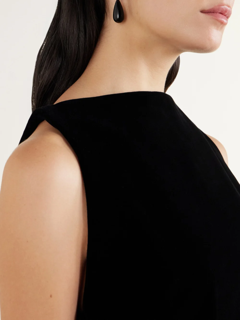 Close-up detail of the Brandon Maxwell The Sable Paneled Cotton-blend Velvet Mini Dress