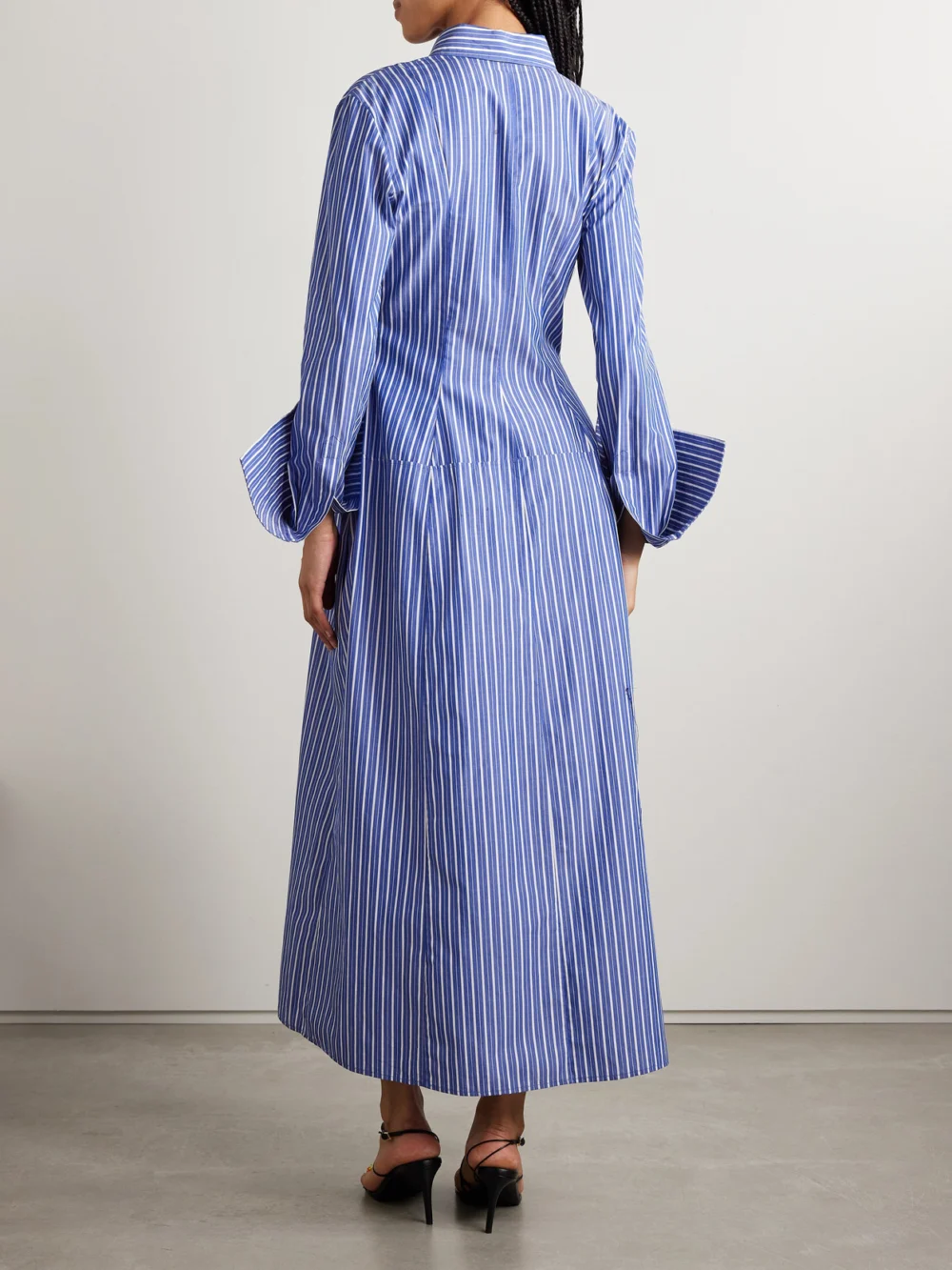 Back view of the Brandon Maxwell The Sammy Striped Cotton-poplin Midi Shirt Dress