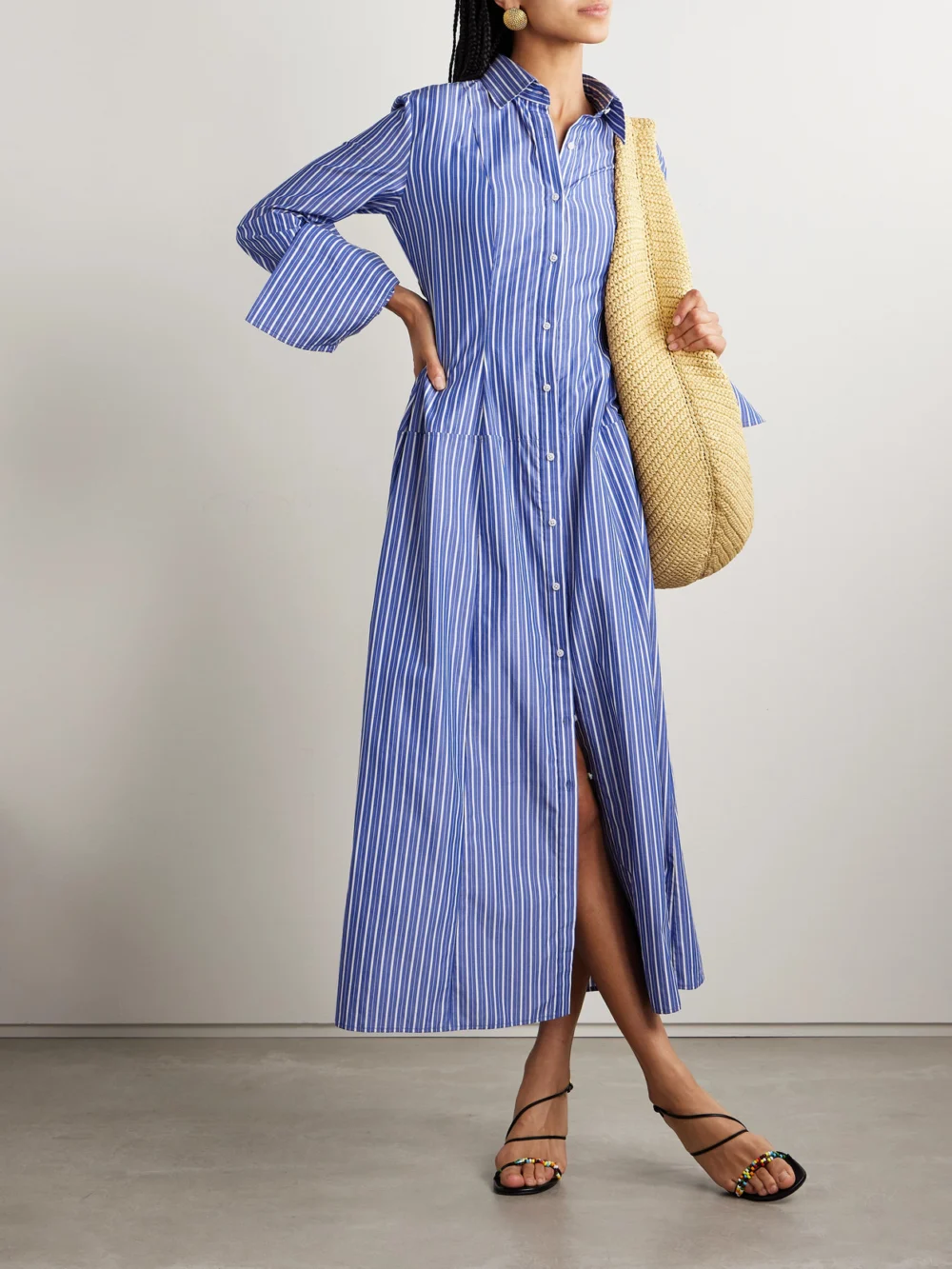 Brandon Maxwell The Sammy Striped Cotton-poplin Midi Shirt Dress, worn by a model