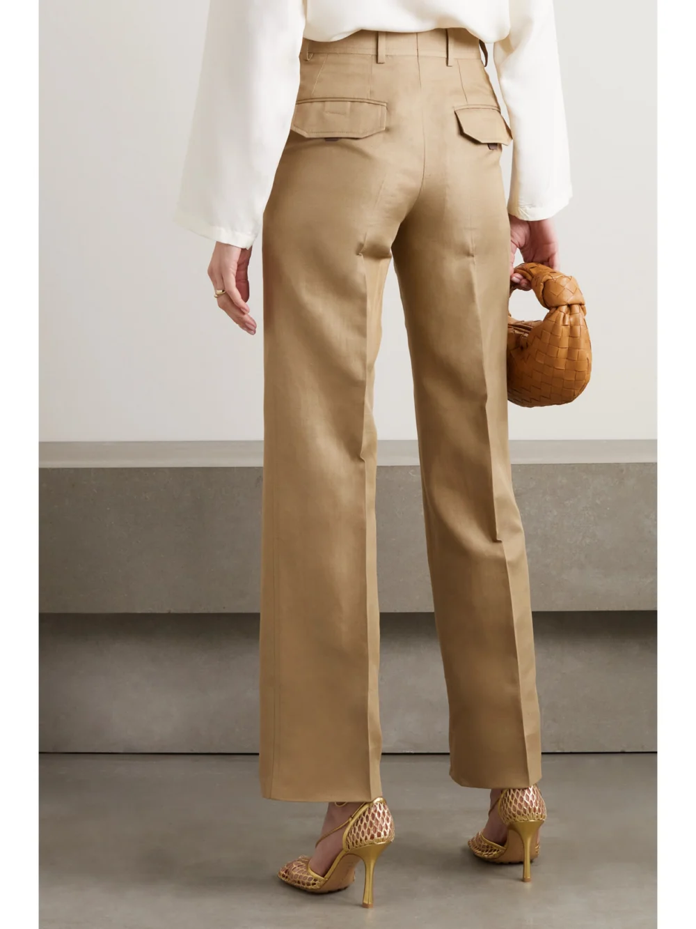 Back view of the Brioni Cotton, Linen and Silk-blend Twill Straight-leg Pants