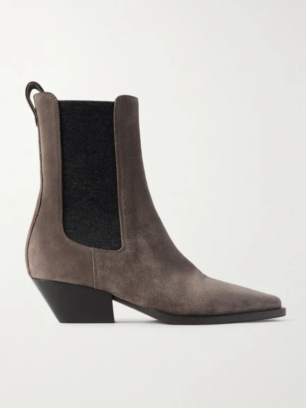 Brunello Cucinelli 45 Bead-embellished Suede Chelsea Boots